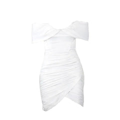 Off Shoulder Wrap Ruched Dress Above Knee Spandex Polyester