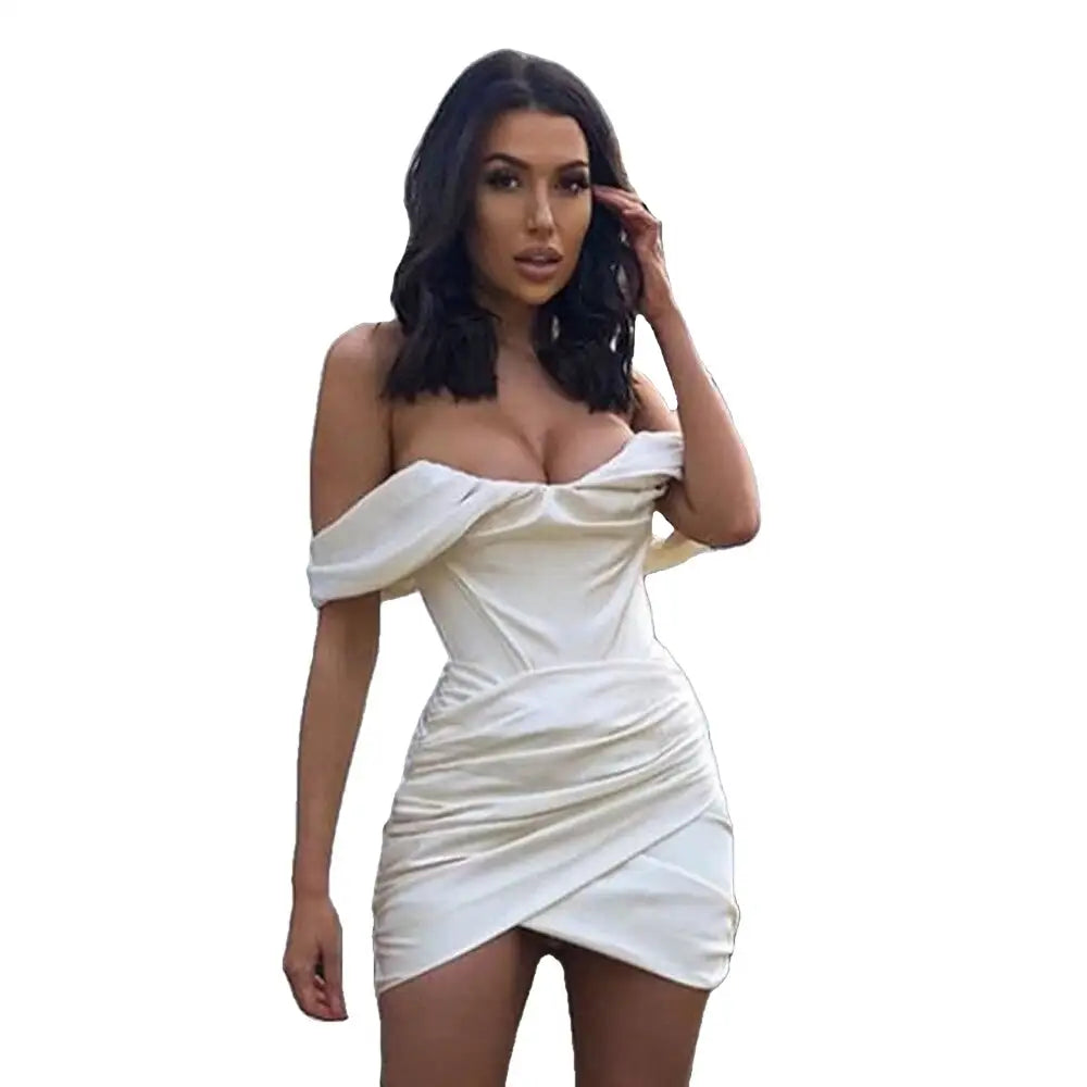 Off Shoulder Wrap Ruched Dress Above Knee Spandex Polyester
