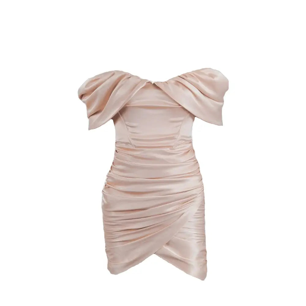 Off Shoulder Wrap Ruched Dress Above Knee Spandex Polyester