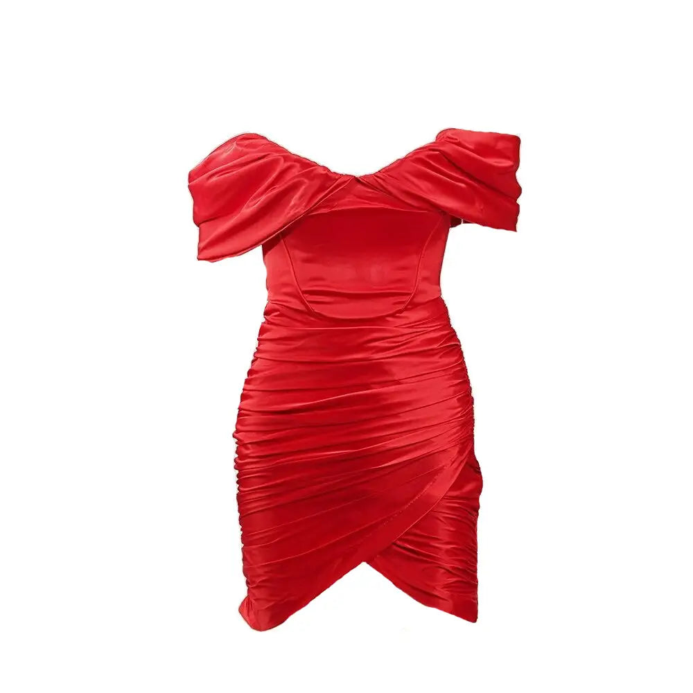 Off Shoulder Wrap Ruched Dress Above Knee Spandex Polyester
