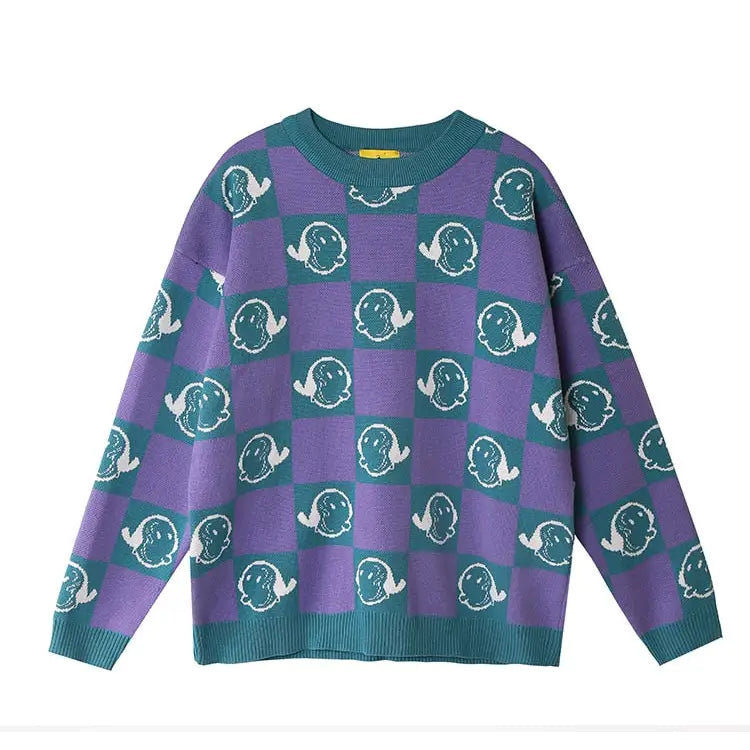 Olivia, Cartoon Pattern O Neck Knitted Sweater