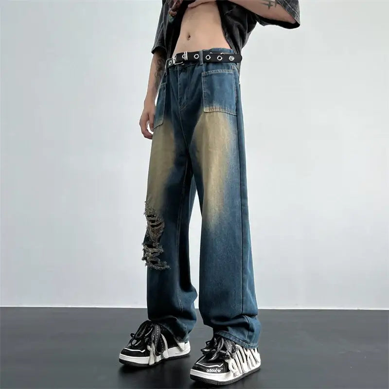 One Leg Ripped Y2K Jeans