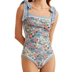 One Piece High Cut Flowers Monokini Swimsuit