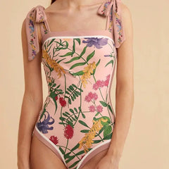 One Piece High Cut Flowers Monokini Swimsuit