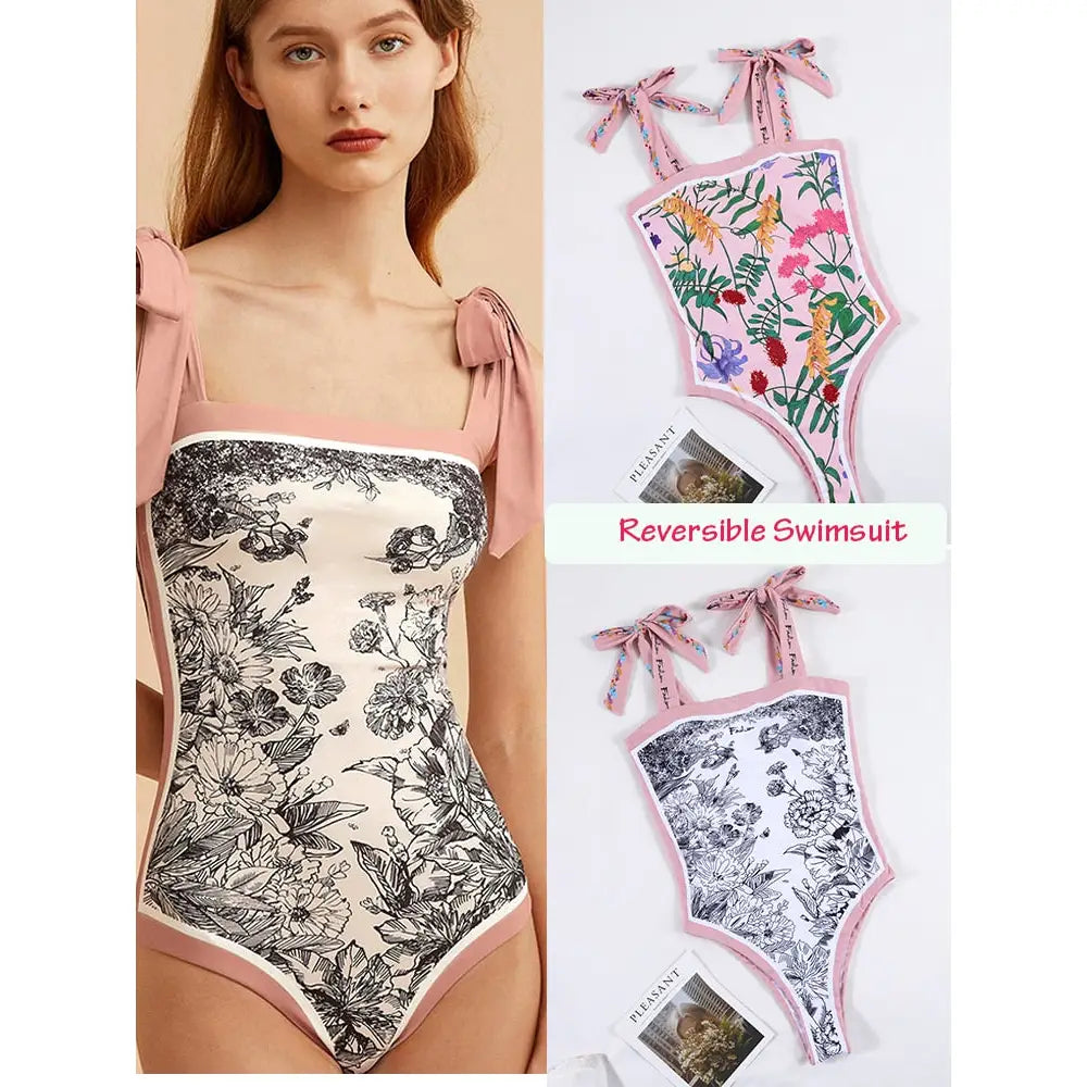 One Piece High Cut Flowers Monokini Swimsuit