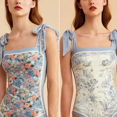 One Piece High Cut Flowers Monokini Swimsuit Pink / S