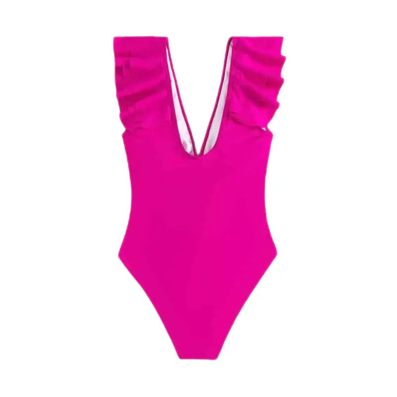 One Piece Ruffled V Neck Swimwear for Women