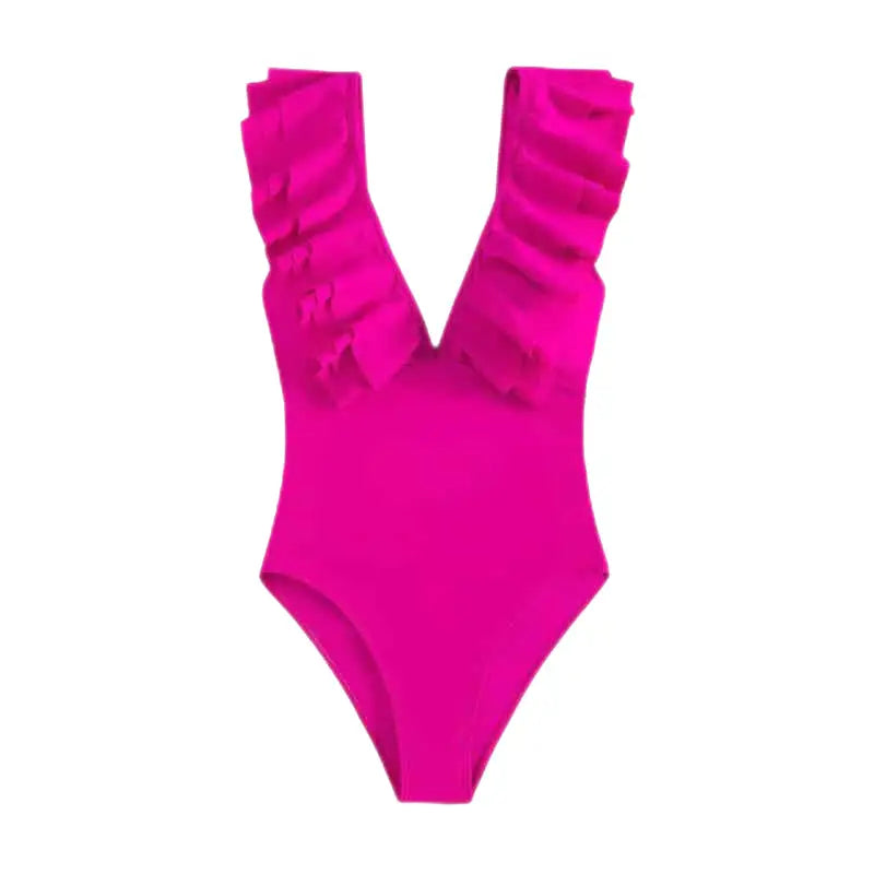 One Piece Ruffled V Neck Swimwear for Women