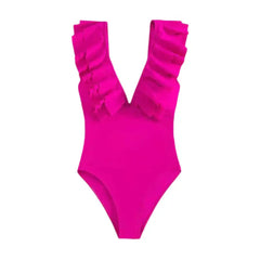 One Piece Ruffled V Neck Swimwear for Women