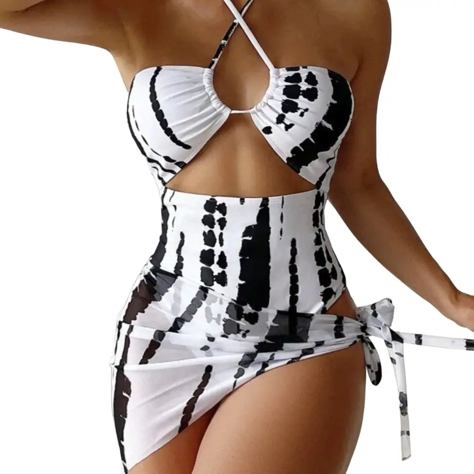 One-Piece Swimsuit with Skirt Pattern Type 86-91cm White / S