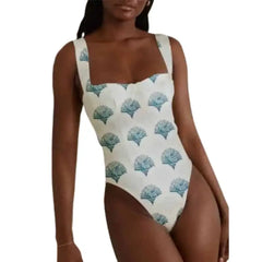 One-Piece Swimsuit With Wide Neckline and Gathered Straps