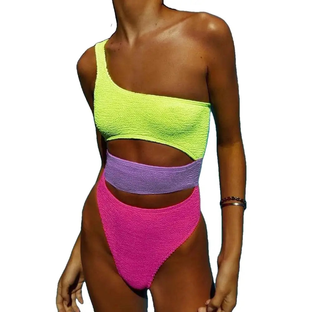 One Shoulder Fluorescent Monokini - Yellow / S - Swimsuit