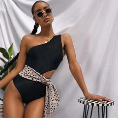 One-Shoulder Halter Push Up Swimsuit for Women