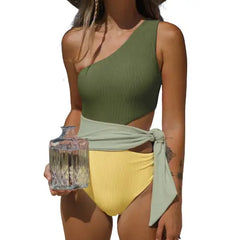 One-Shoulder Halter Push Up Swimsuit for Women Green / S