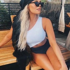 One-Shoulder Halter Push Up Swimsuit for Women WhitE / S