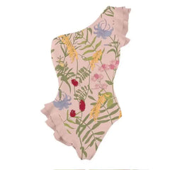 One Shoulder Ruffled Floral Piece Skirt Swimsuit