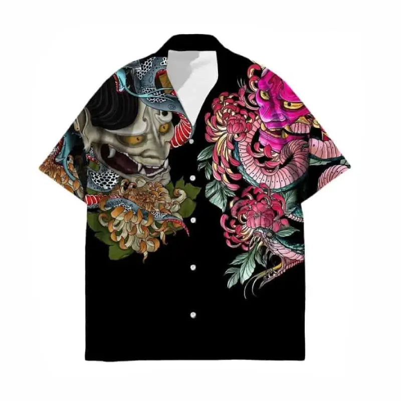 Oni Japanese Dragon Short Sleeve Shirt - BlacK / S - Shirts