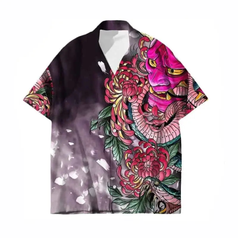 Oni Japanese Dragon Short Sleeve Shirt - Fucsia / S - Shirts
