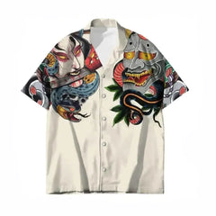 Oni Japanese Dragon Short Sleeve Shirt - WHite / S - Shirts