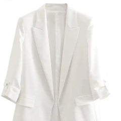 Open Stitching Roll Up Three Quarter Sleeve Blazer