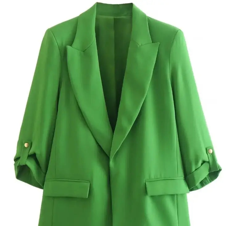 Open Stitching Three Quarter Sleeve Blazer