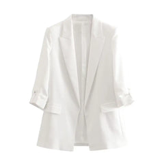Open Stitching Three Quarter Sleeve Blazer White / XS