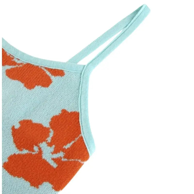 Orange Floral Knitted Open Back Mini Dress