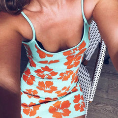 Orange Floral Knitted Open Back Mini Dress