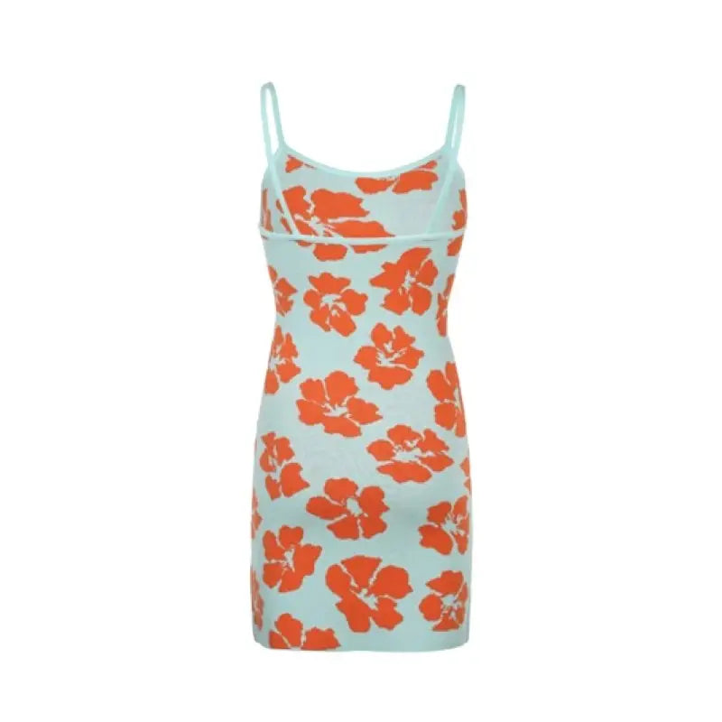 Orange Floral Knitted Open Back Mini Dress