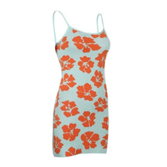 Orange Floral Knitted Open Back Mini Dress