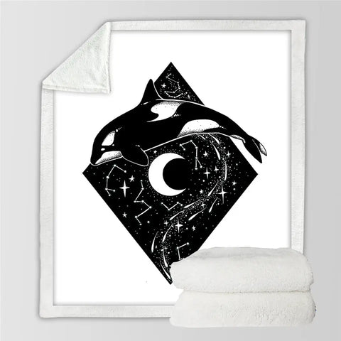 Orca Whale Crescent Moon Blanket