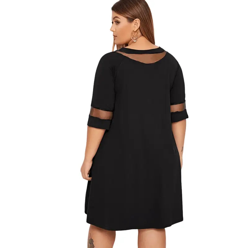 Organza Stitching Dress Solid Color Round Neck 39 inches