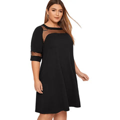 Organza Stitching Dress Solid Color Round Neck 39 inches