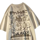 Oversize Cartoon Cat Dual Match T Shirt White/Cat / S