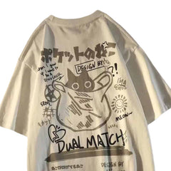 Oversize Cartoon Cat Dual Match T-Shirts