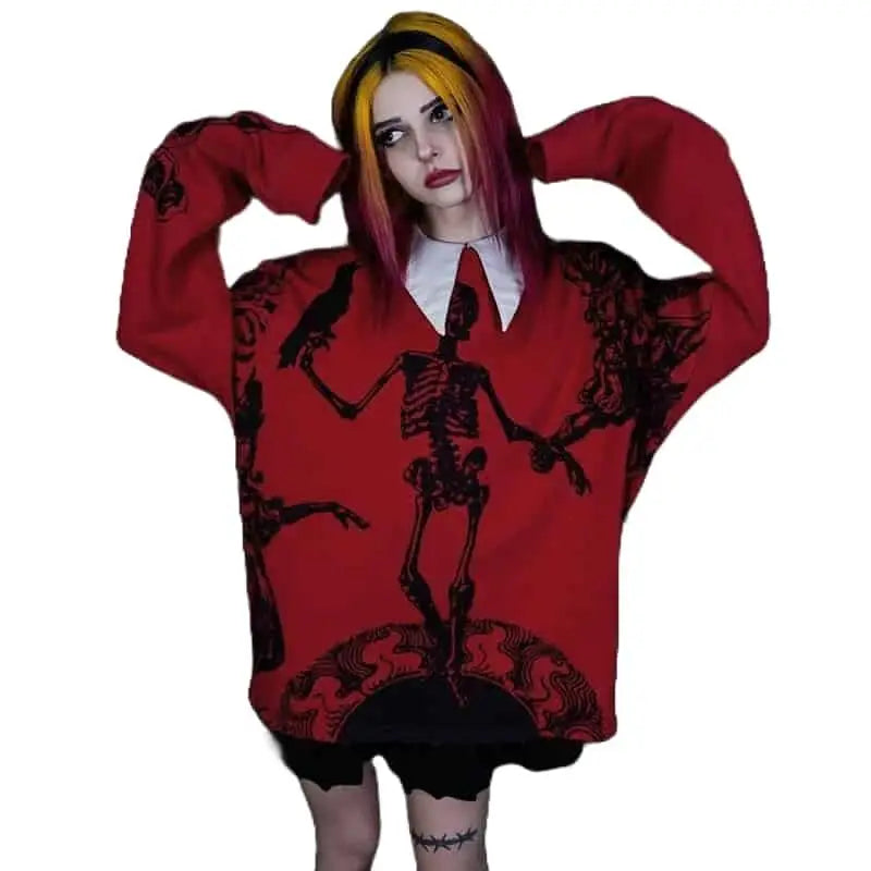 Oversize Gothic Skeleton Print Sweatshirt