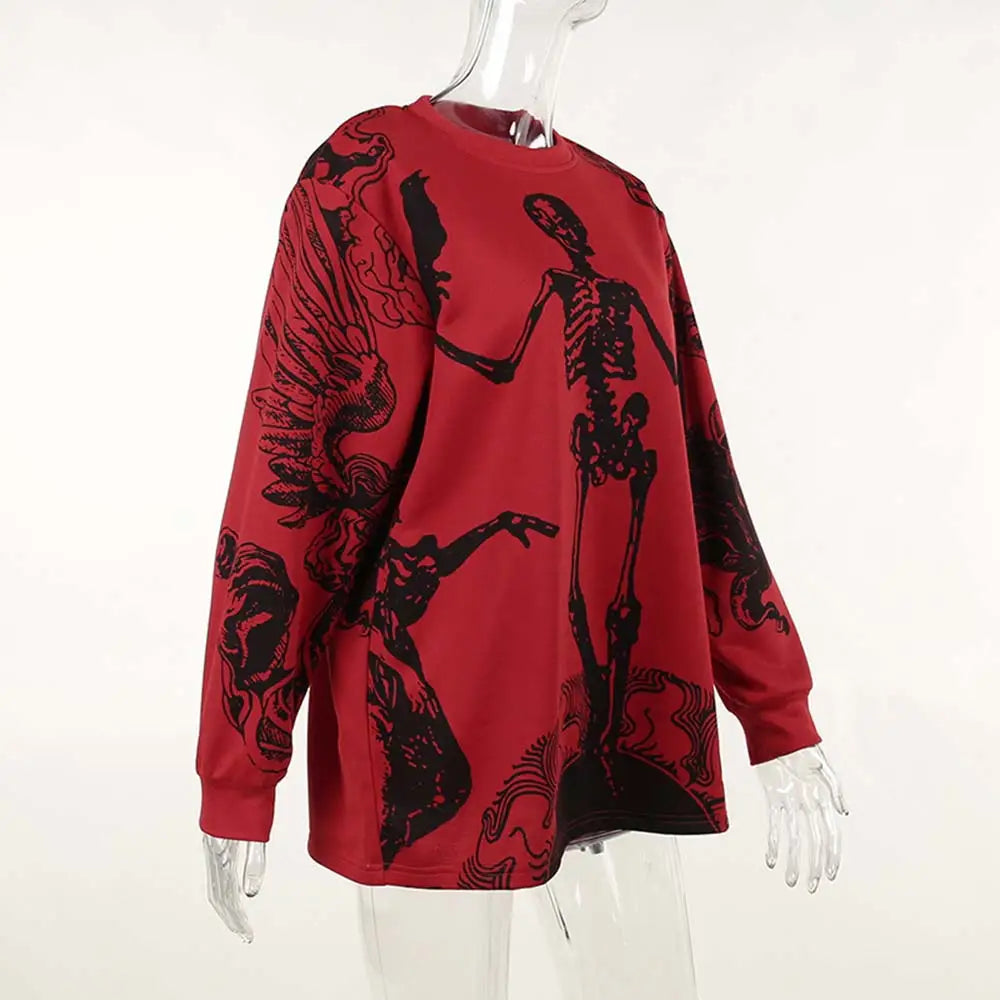 Oversize Gothic Skeleton Print Sweatshirt