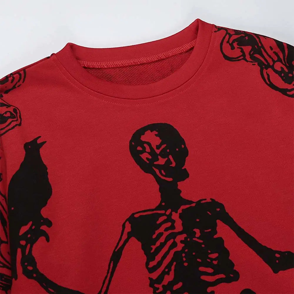 Oversize Gothic Skeleton Print Sweatshirt