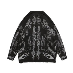 Oversize Graffiti Knitted Sweater - Black / M