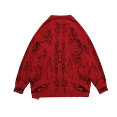 Oversize Graffiti Knitted Sweater - Red / M
