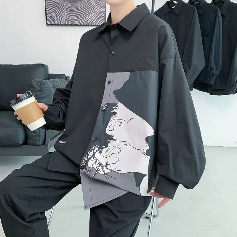 Oversize Harajuku Long Sleeve Cargo Shirt - Black / S