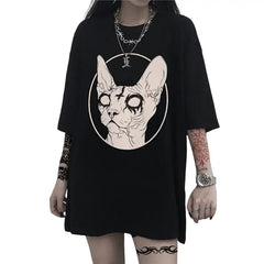 Oversize Harajuku Sphynx Cat Print T Shirts