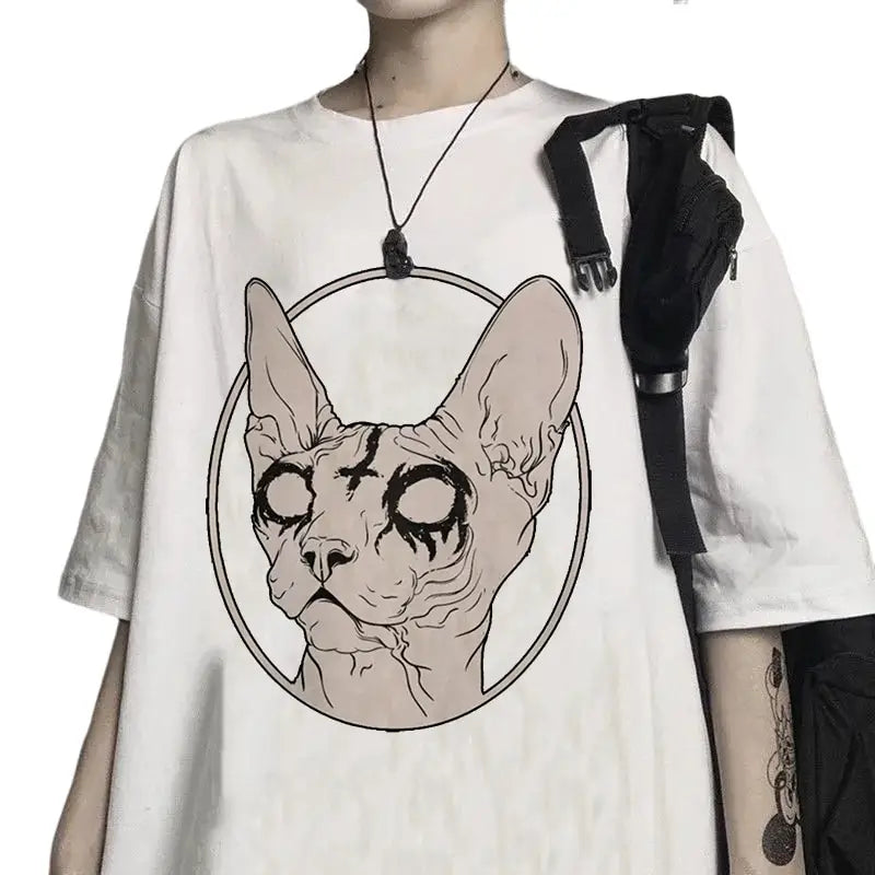 Oversize Harajuku Sphynx Cat Print T Shirts