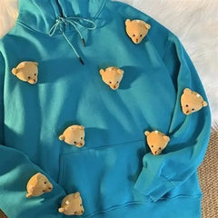 Oversize Hoodie with Cute Bear Doll Design