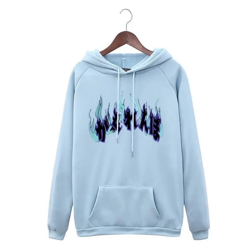 Oversize Hoodie with Dark Style Letters Design Blue / S
