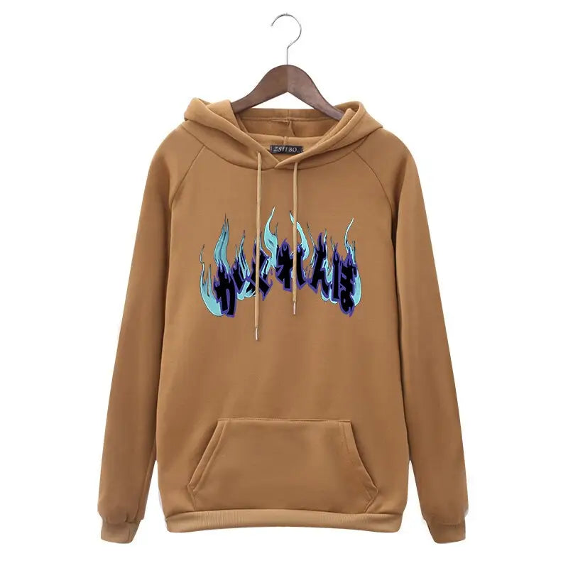 Oversize Hoodie with Dark Style Letters Design Brown / L