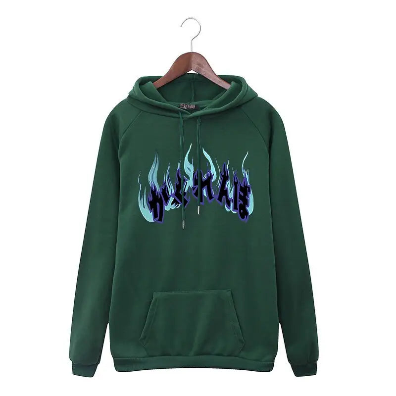 Oversize Hoodie with Dark Style Letters Design Green / XXL