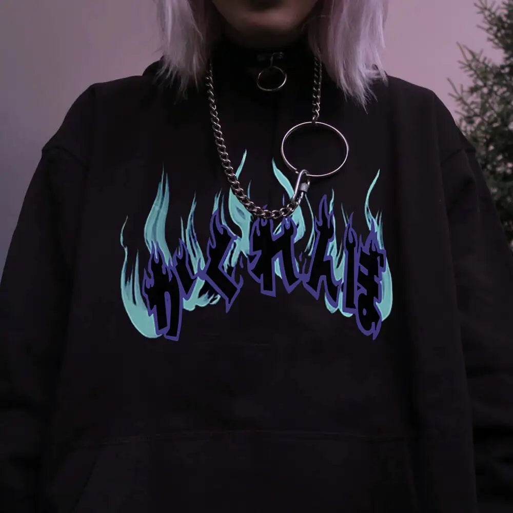 Oversize Hoodie with Dark Style Letters Design
