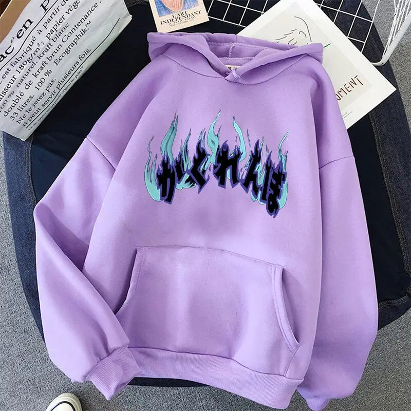 Oversize Hoodie with Dark Style Letters Design Purple / XXL