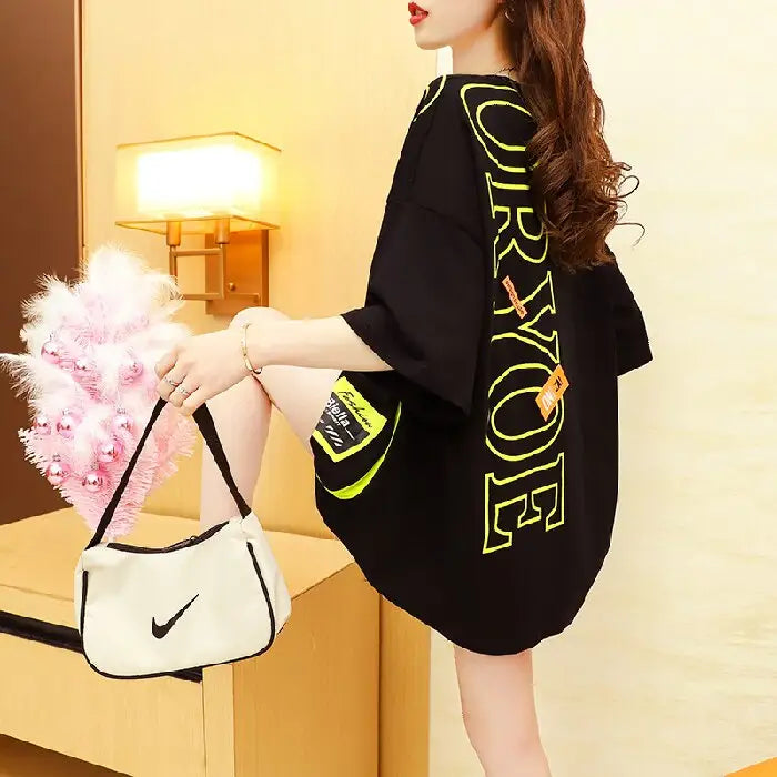 Oversize Korean Style Loose Pocket T Shirt Black / M